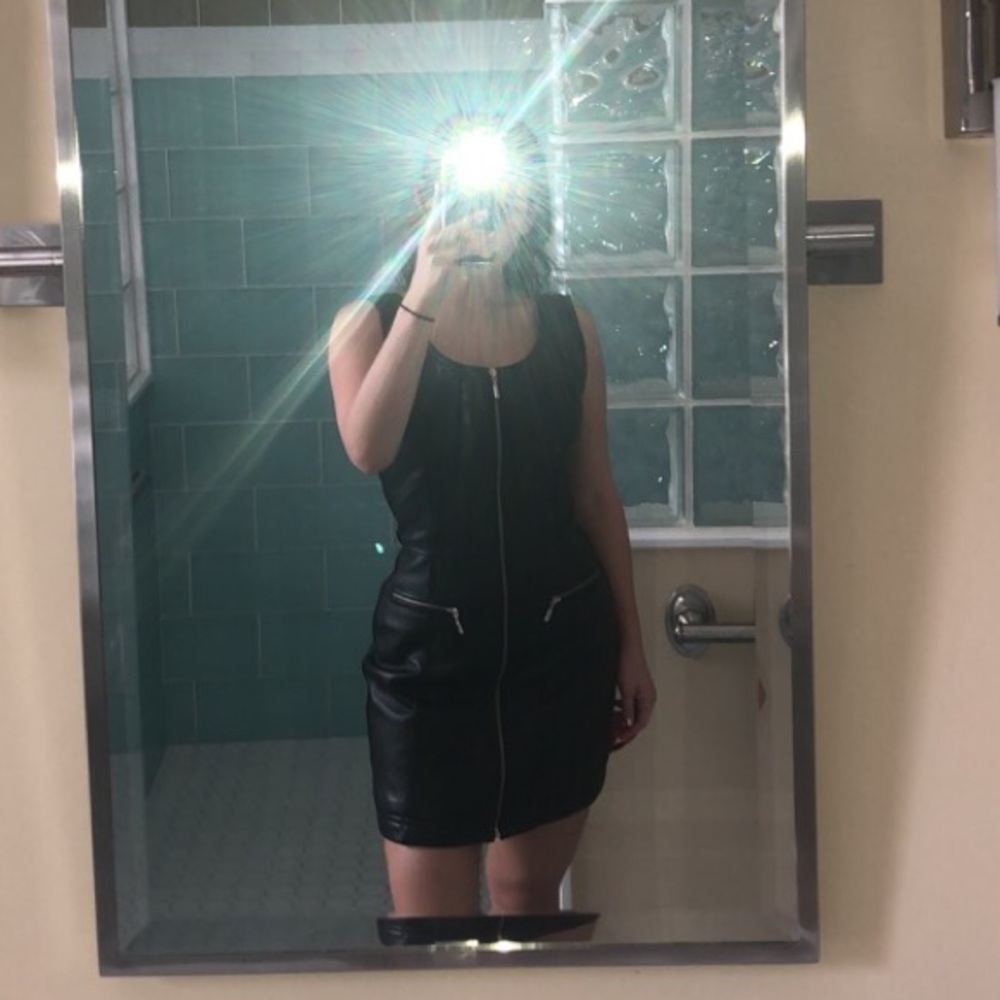 REAL LEATHER VINTAGE black zip up dress